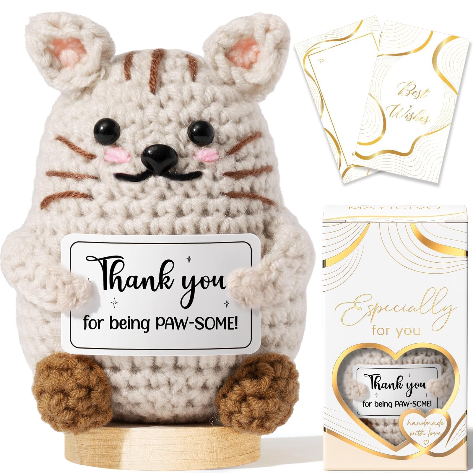 Thank You Gifts for Women Emotional Support Crochet Plush, Handmade Funny Cat Crochet w/ Card Employee Appreciation Gifts for Teachers, Christmas Birthday Gift Set for Women Coworkers Nurse Boss Staff
