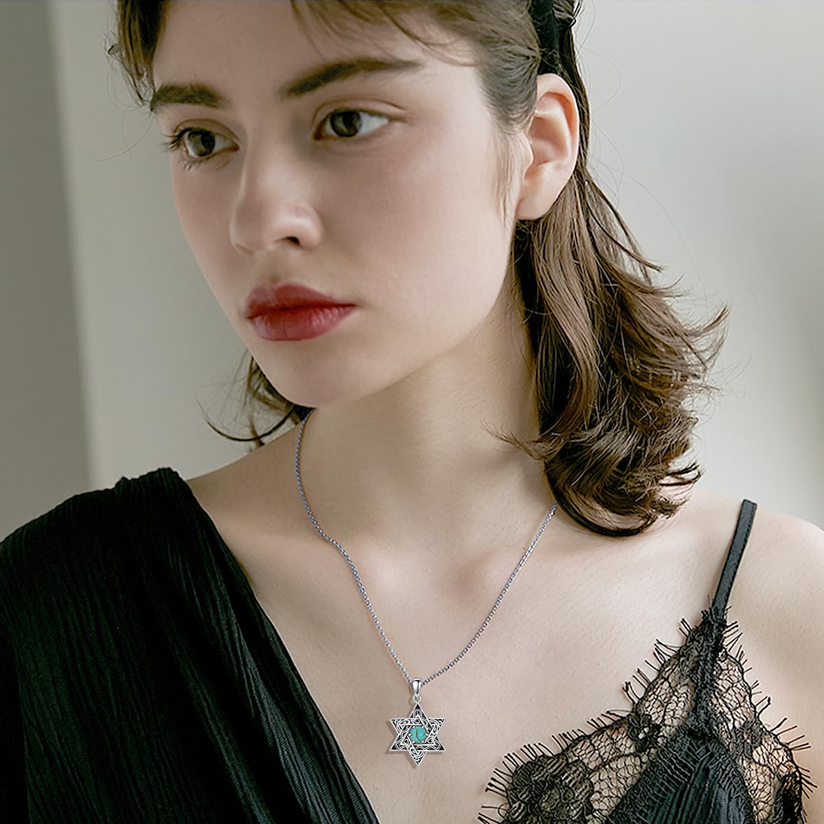 Collana con stella di David, in argento Sterling 925, con ciondolo a forma di stella di esagramma turchese, gioiello religioso ebraico, regalo per donne, Argento sterling