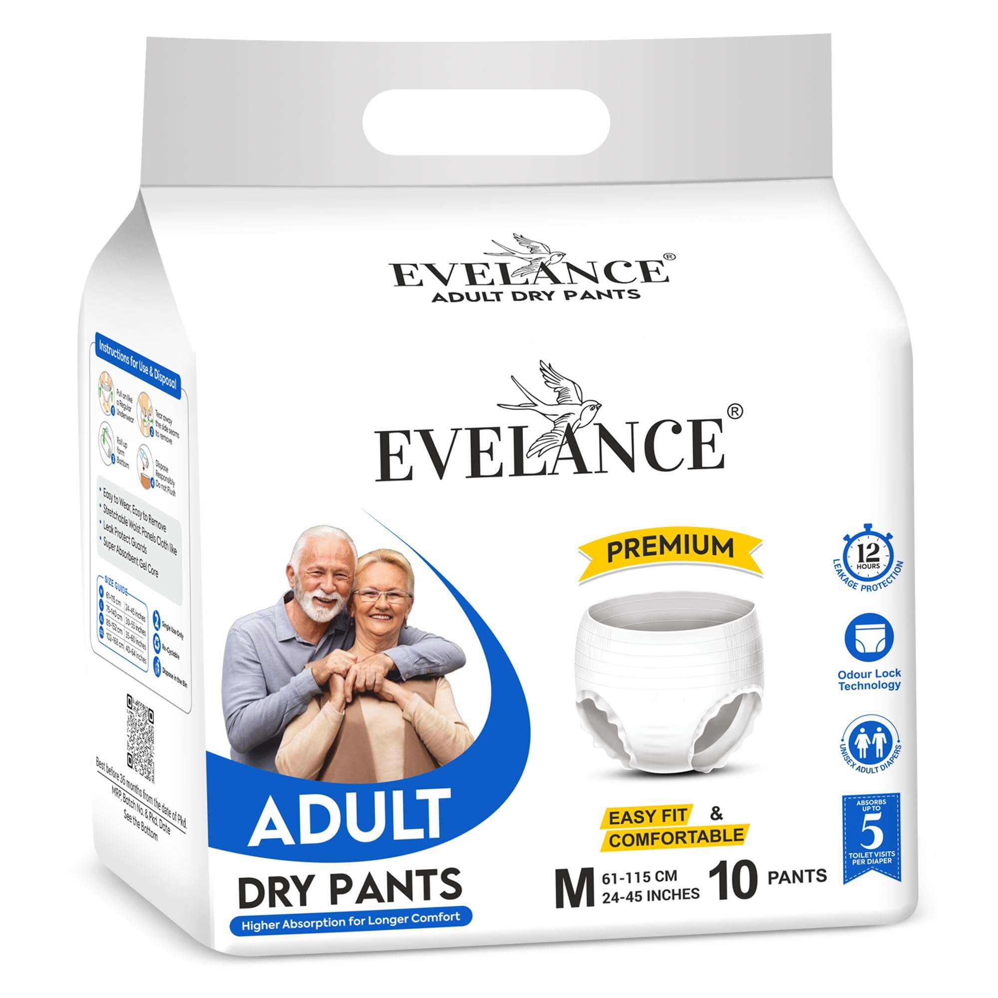 EVELANCE Adult Diaper Pants Style | Adult Diaper Medium Size (M) | Waist (61-115 cm | 24-45inches) |12 hr Absorption-Protection | Unisex with Wetness Indicator | Goodness of 3X Protection | 10 Units-image-24