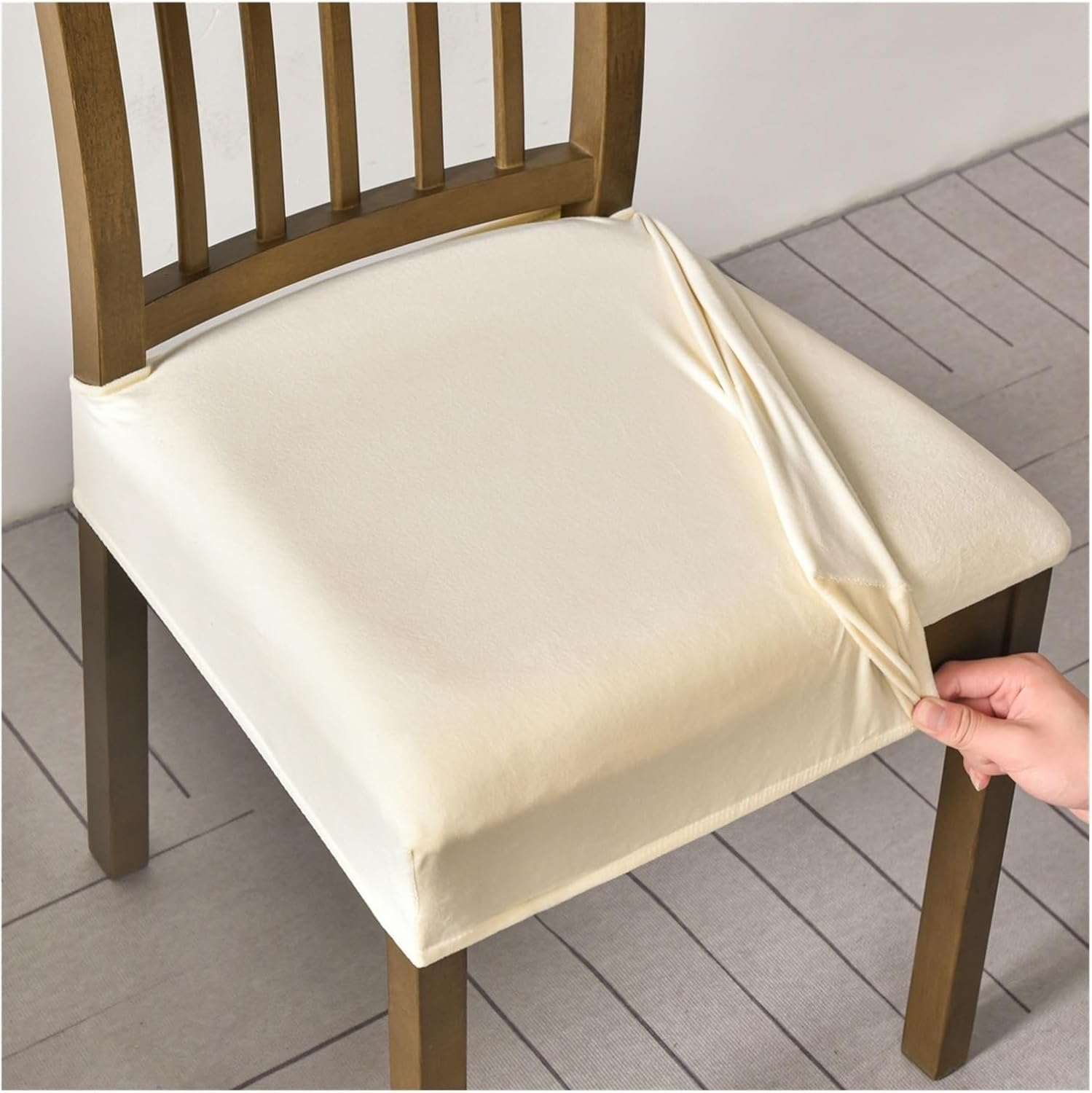 Housses de siège en velours élastique lot de 4 chaises beige clair