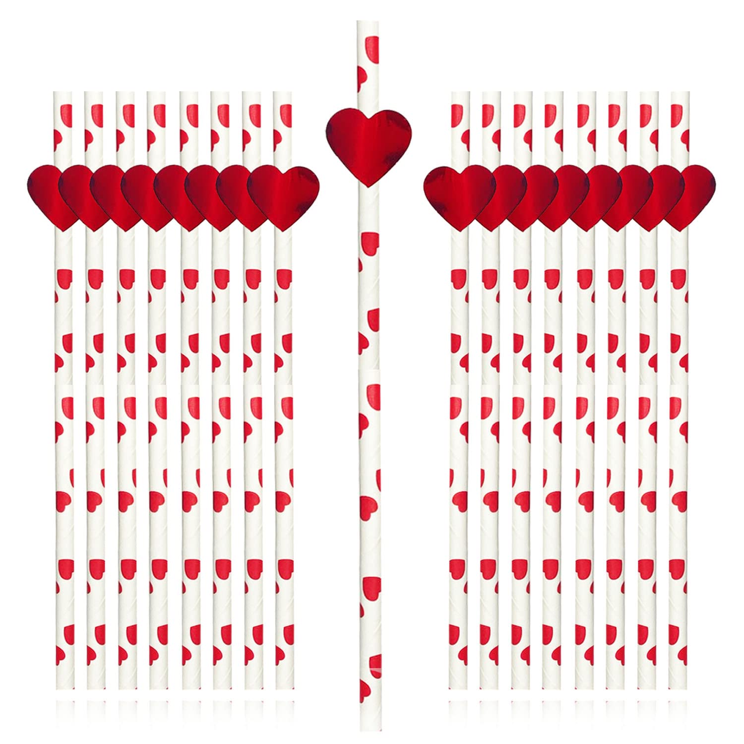 AKH® Heart Print Paper Straws, Red and White, 20cm