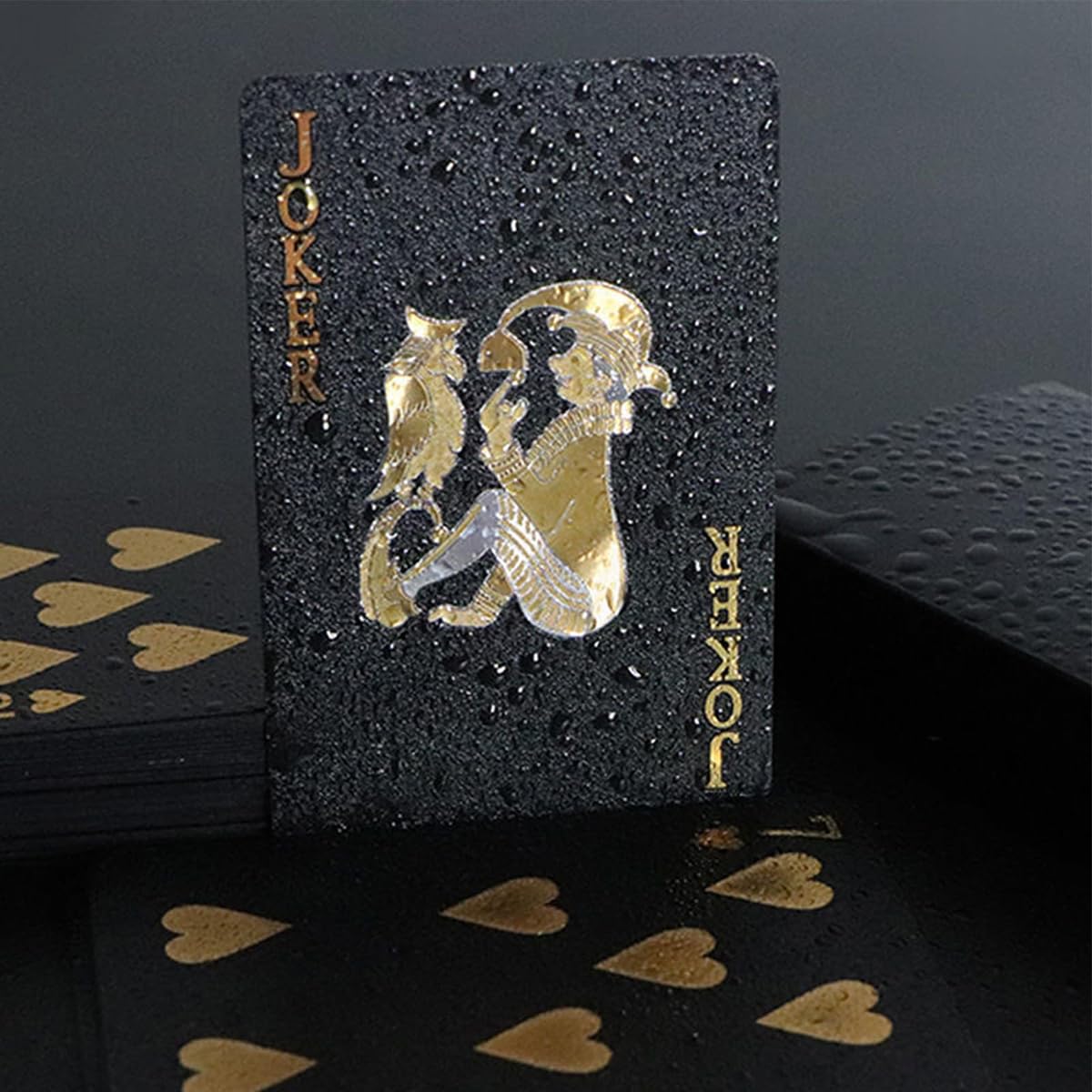 Shirene Black Foil Poker, 2 szt. fajnych czarnych kart do gry, wodoodporne, plastikowe, nowość, karty do pokera, zestaw 54 wykwintnych czarnych kart do gry w pokera z folią, do interakcji rodzinnych