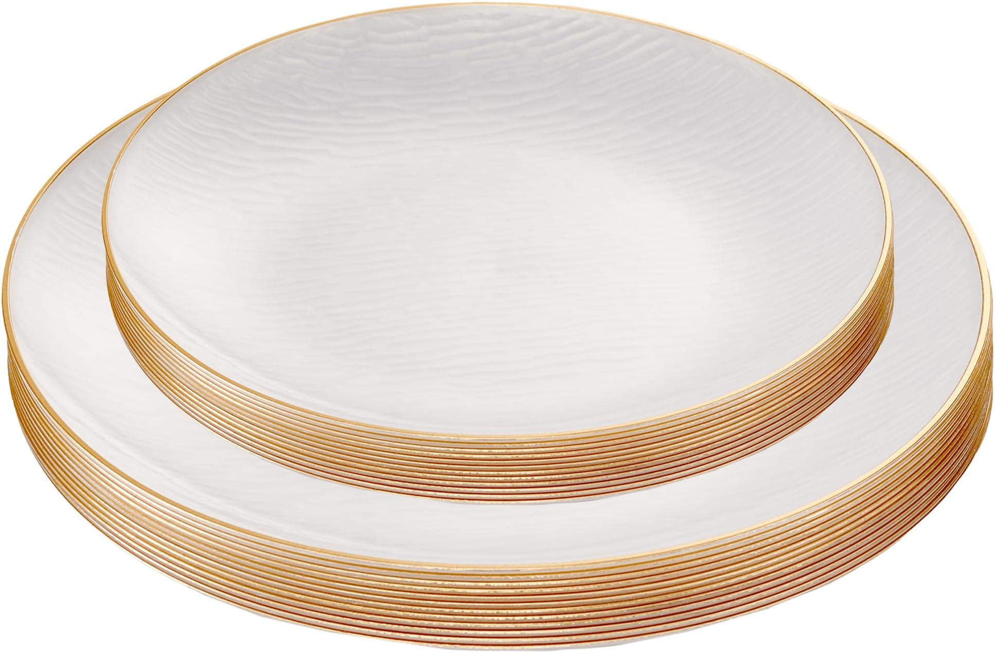 PLASTICPRO 24 Pieces Elegant Plastic Plates for Party Pearl with Gold Rim Includes 7" inch and 10" inch Fancy Plastic Plates Disposable Dinnerware