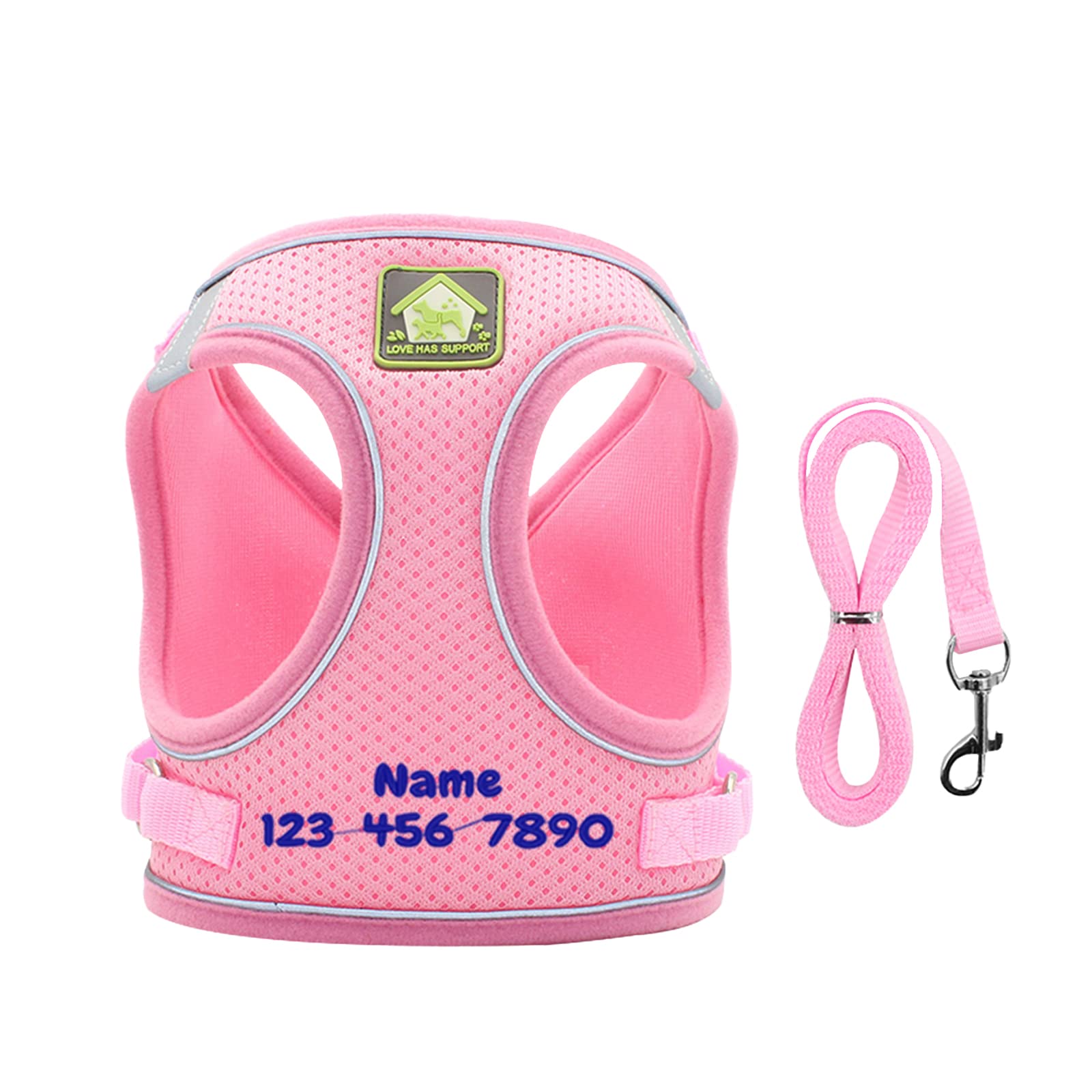 DegGod Cat Harness and Leash Set, Personalized Name Adjustable Soft Pet Dog Harness, Escape Proof Kittens Vest with Reflective Strip for Puppies