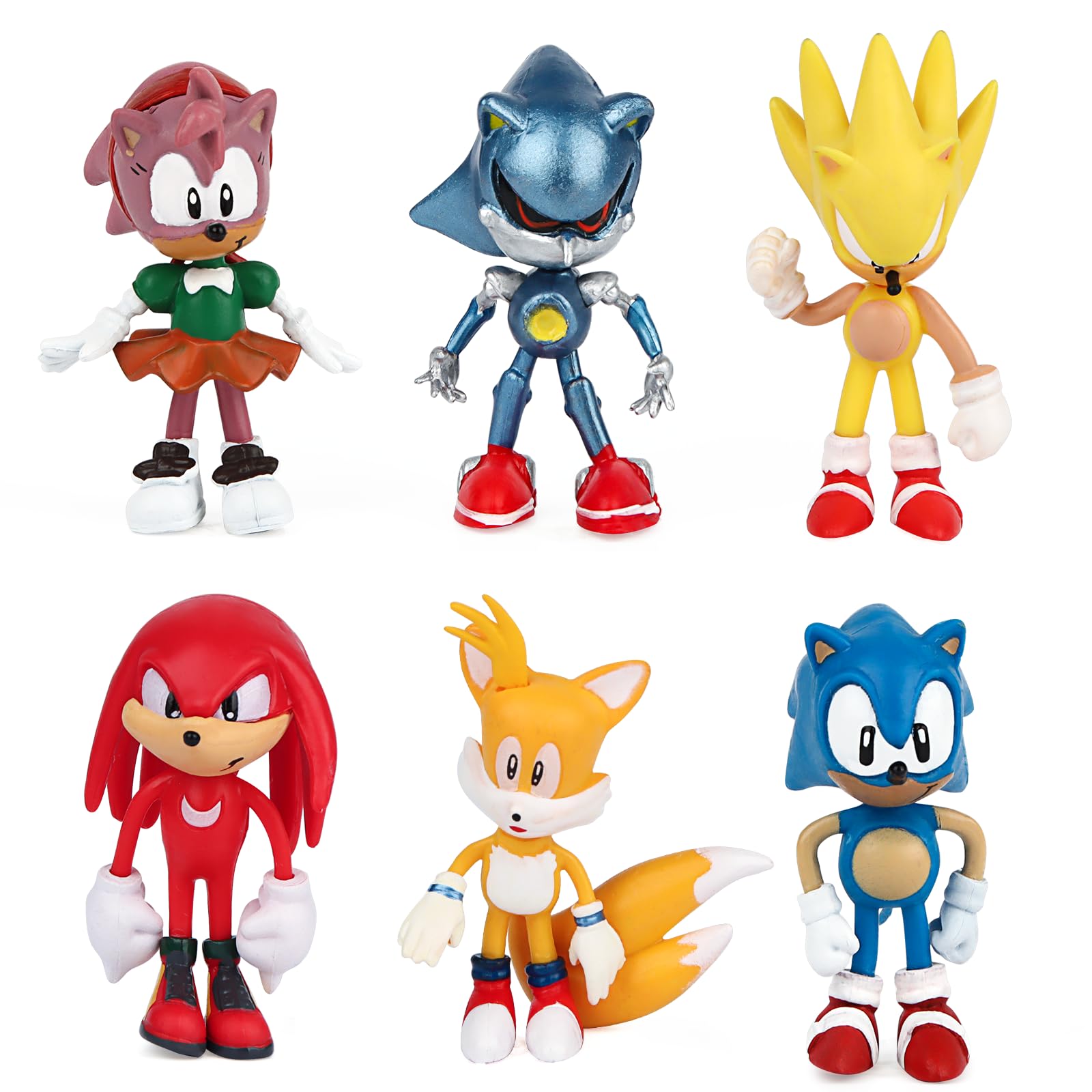 Mini Figuras Set, Figuras Sonic Decoración de Pasteles 6 Piezas Sonic Cake Topper, Decoración de Cumpleaños Pastel para Niños Niñas Cumpleaños Baby Shower SNK MQ Cake Topper (A)