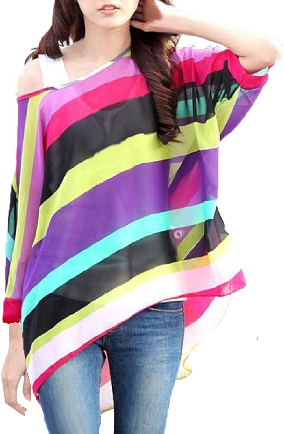 Womens Floral Plus Chiffon Bohemian Loose Off Shoulder Blouse Tops 4260