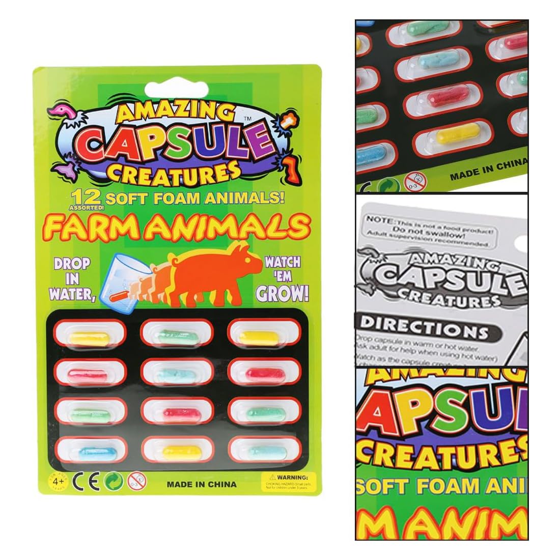 AEC Buko Amazing Creatures Grow in Water Soft Animal Magic Capsule Perfect for Kids Animal and Creature Learning, Novelty Return Gifts for Birthday Parties (Pack of 4(Farm Animals)) 1
