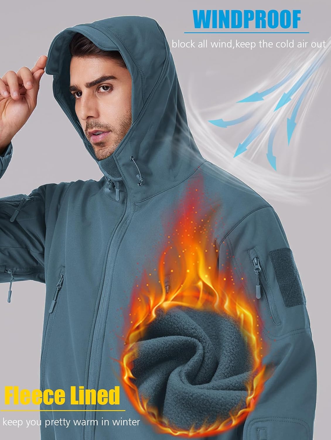 ReFire Gear Men's Army Special Ops Military Tactical Jacket Softshell Fleece Hooded Outdoor Coat - Image 2