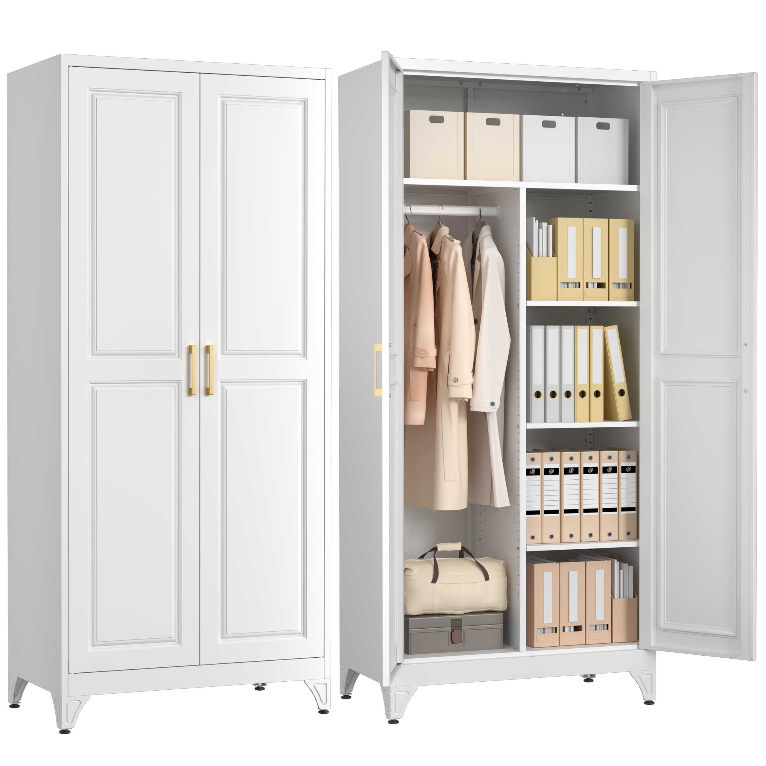 Heavy-Duty Metal Wardrobe Closet Cabinet 71 Inches