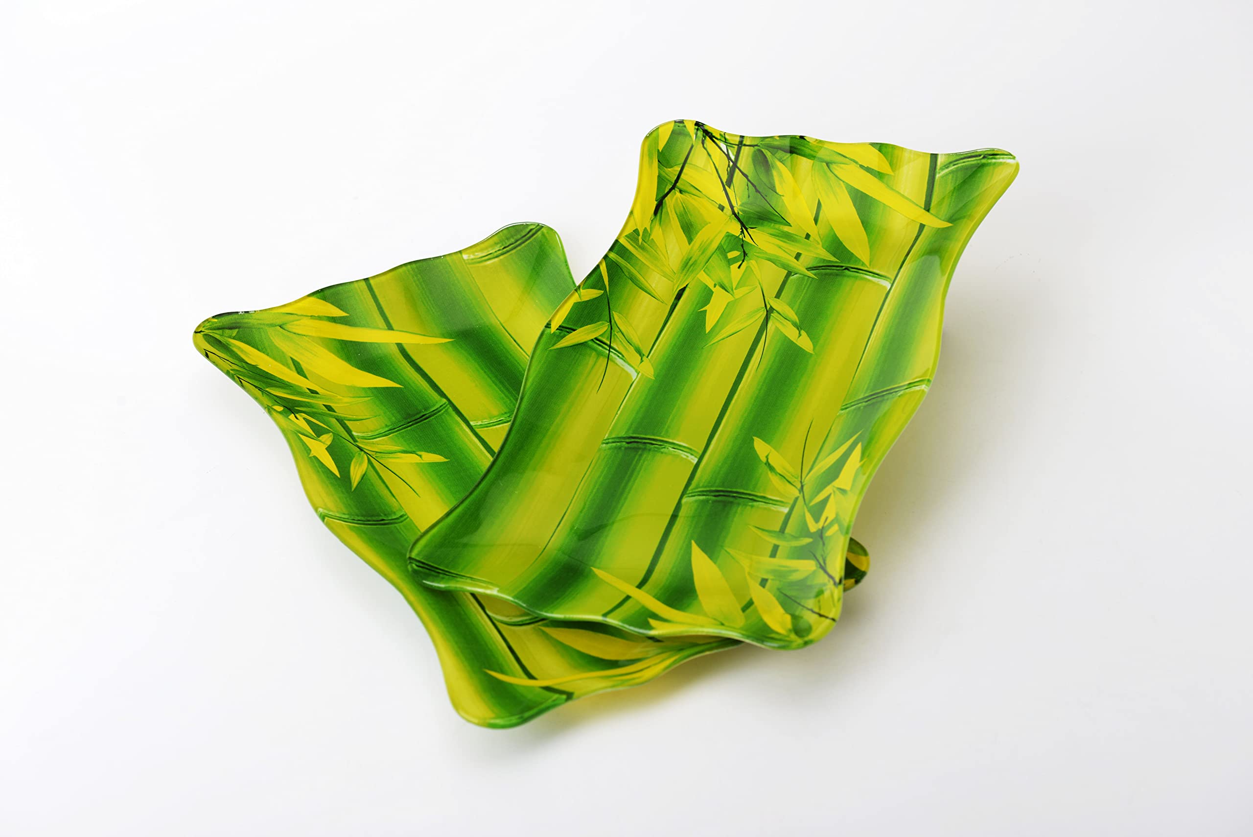 Red Butler Bamboo Glass Platter - Set of 2 Plates | Printed on Back for Safe Dining | Fade-Resistant, Dishwasher Safe | Nature-Inspired Bamboo Design | Ideal for Momos, Snacks, Desserts & Namkeen