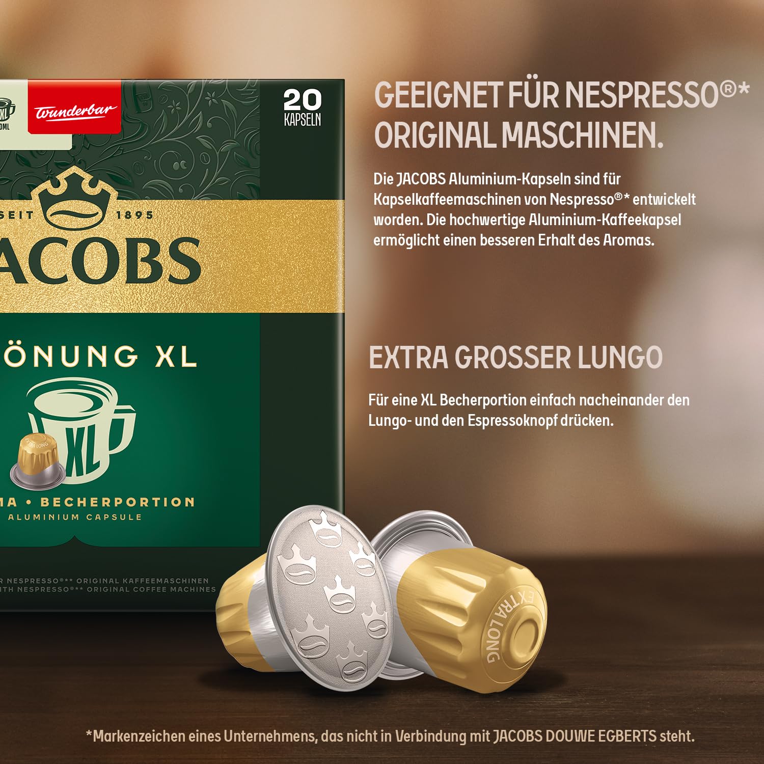 Jacobs Kaffeekapseln Krönung Crema XL, 200 Nespresso®* kompatible Kapseln, 10 x 20 Getränke