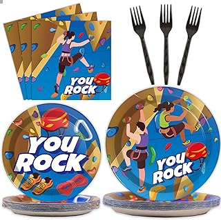 96 Pcs Rock Climbing Party Plates and Napkins Supplies Tableware Disposable Camping Party Dinner Dessert Plates for Rock Climbing Camping Adventure Table decorations, 24 Guests