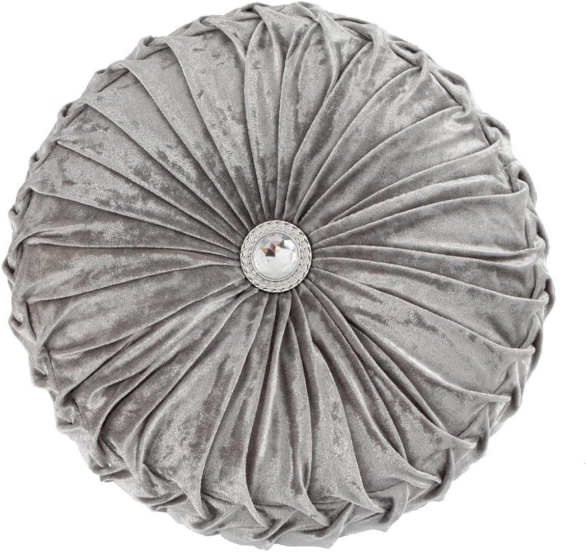 Round Throw Pillow 13.7 inch Ice Velvet Pleated Round Filled Pillow Home Decorative Pumpkin Throw Pillow Cushion for Sofa Couch Chair Bed Car Floor, Grey