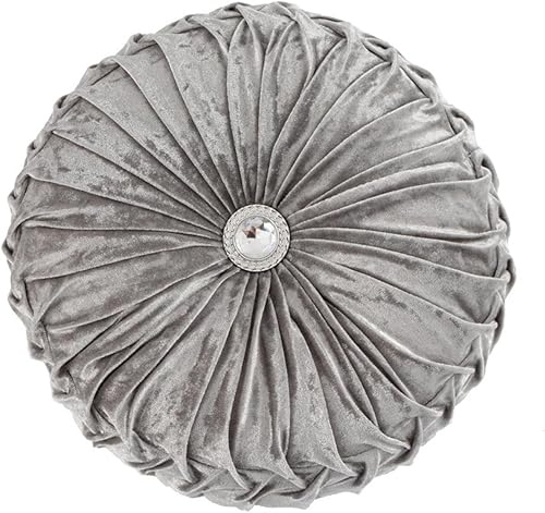 Almohada redonda de terciopelo helado de 13.7 pulgadas, almohada redonda plisada con relleno de calabaza para el hogar, cojín decorativo para sofá,