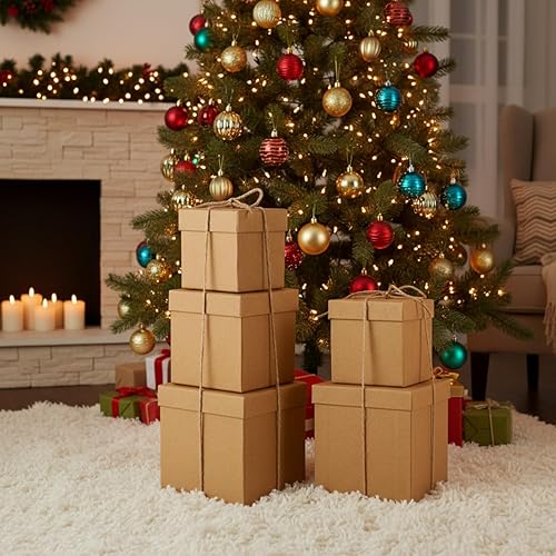 Vista 93 de Cholemy 5 cajas de regalo para Navidad con tapa y cinta, cajas de anidación cuadradas de tamaño mixto, cajas de envoltura de regalo, cajas 5