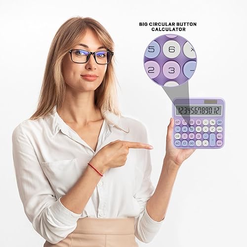 Miniatura 4 de Calculadora morada, 12 dígitos con pantalla LCD grande y botones grandes, accesorios de oficina morados para escritorio de mujer, bonita calculadora