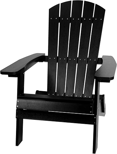 Flash Furniture Charlestown  Silla plegable Adirondack de poliresina para interiores o exteriores, resistente a la intemperie, color negro