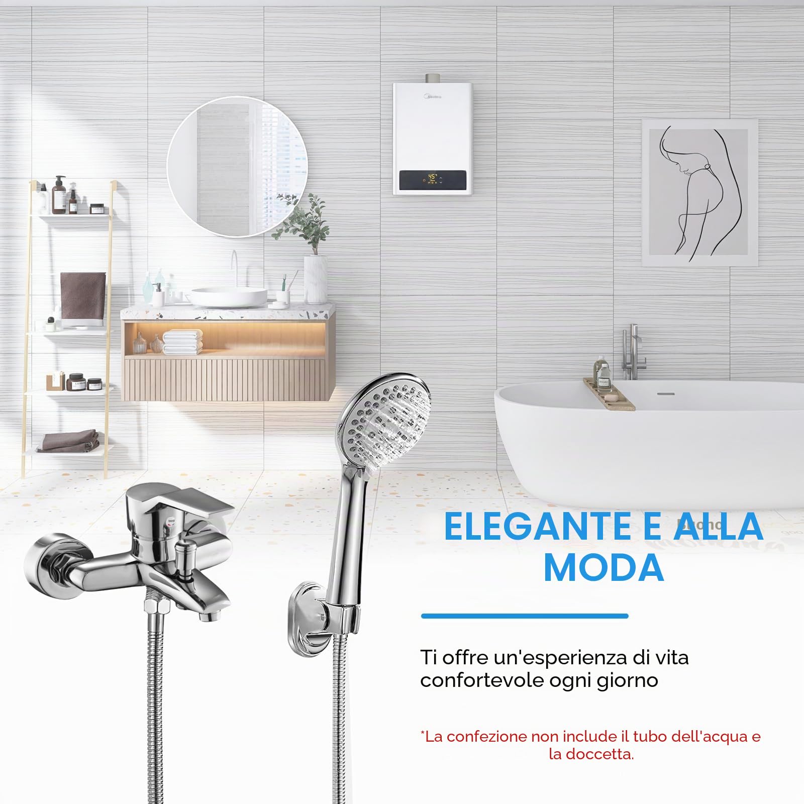 Bocguy Miscelatore per vasca da bagno, rubinetto vasca da bagno, rubinetto doccia monocomando, uscita doccia per vasca e doccia, cartuccia in ceramica cromata