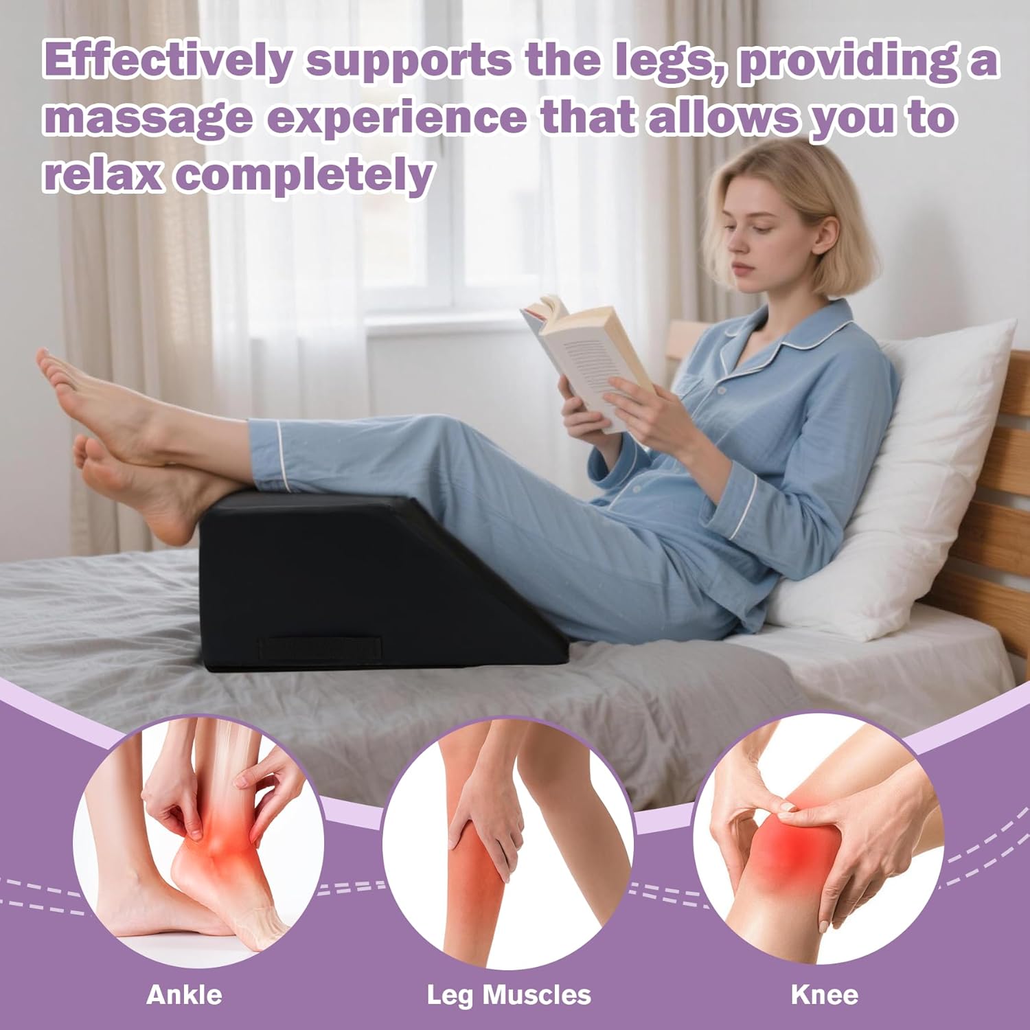 Massage Table Bolster Pillow for Leg Support, Durable 30D Foam with Easy-Clean PU Cover,Trapezoidal Elevating Leg Wedge for Physical Therapy 20.4 x 18.5 x 9 Inch(Black)