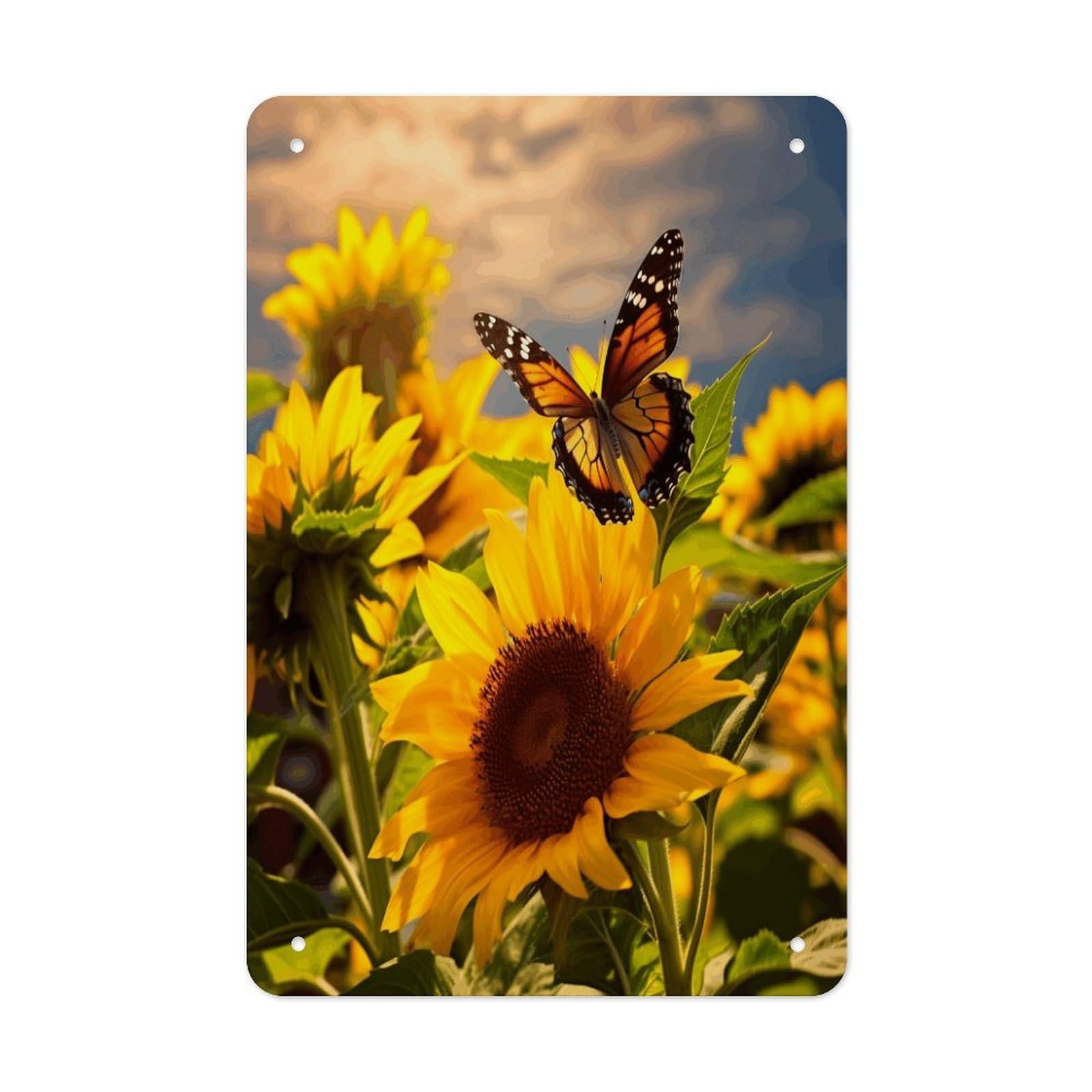 VstaDank Sunflower Butterfly Metal Tin Signs Personalized Wall Art Prints Decoration Art Poster Funny Vintage Tin Sign Iron Sheet Painting Metal Signboard Decor Painting for Wall Decor