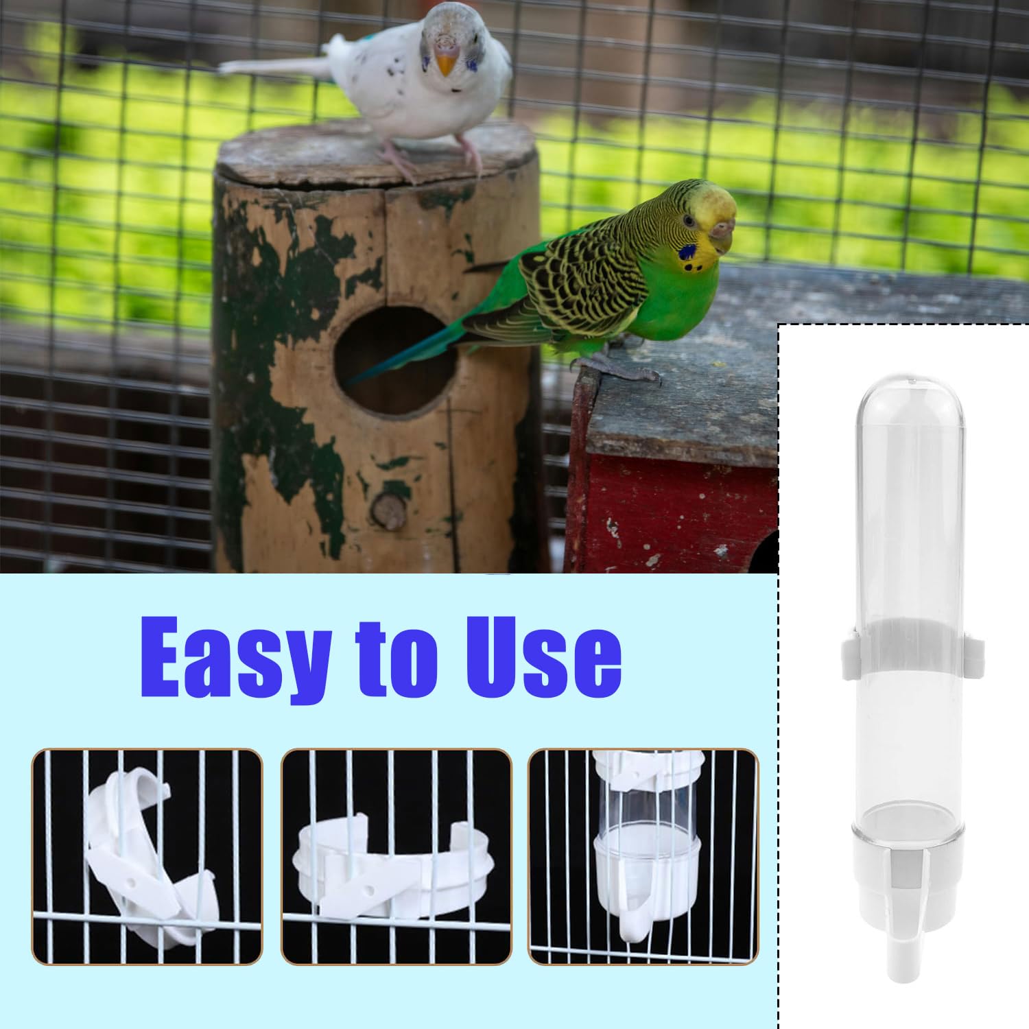 Abreuvoir Oiseaux,2 PCS Abreuvoir Oiseaux Automatique 120ml Distributeur d'eau Transparent pour Cage Perruche Perroquet avec Brosse de Nettoyage Mangeoire Eau Plastique pour Pigeons