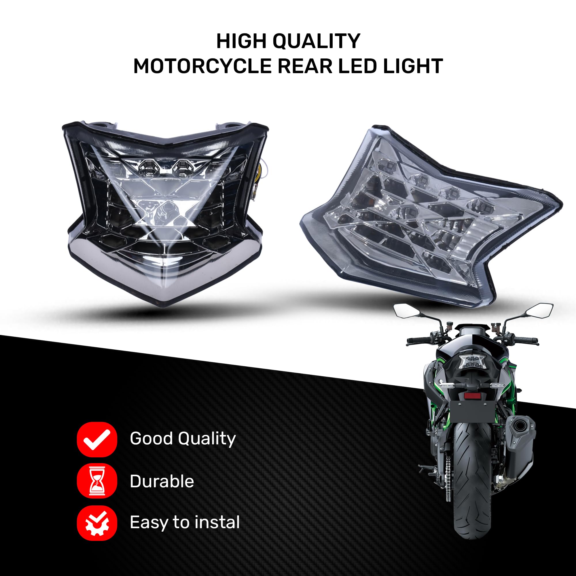 aVDB-moto Fanale Posteriore/Luce Stop LED compatibile con KAWASAKI Z650 Z-650 ER650H 2017-2025, Z900 Z-900/SE 2017-2024, Z H2 ZR1000 2020-2025, NINJA 650 EX650M 2017-2025 + Frecce Integrate (Chiaro)