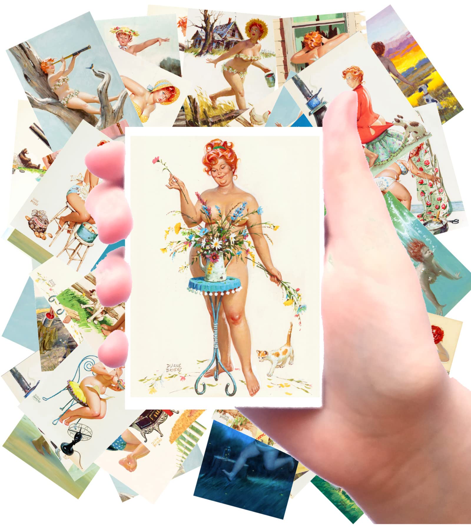 Large Stickers 24 pcs (2.5"x3.5" Each) Hilda Funny Chubby Pinup Girl Vintage Sexy Redhead Plus Size Model Girl FLONZ Ephemera for Craft and Scarpbooking
