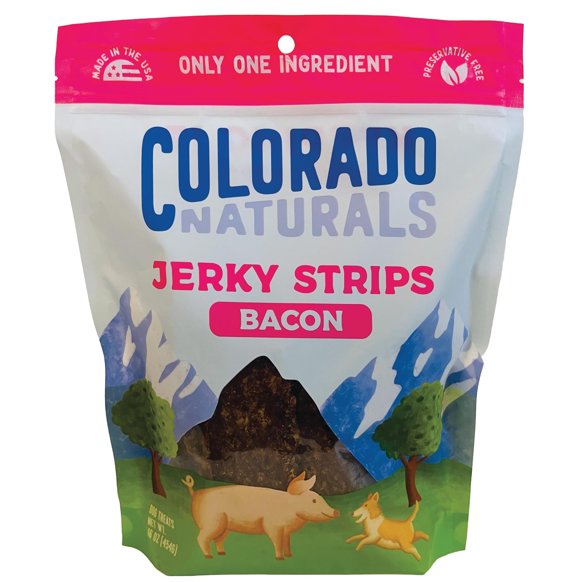 Colorado Naturals Bacon Jerky Strips Dog Treats, 16 oz – All-Natural, Made in USA, No Fillers or Preservatives – Great Source of Protein