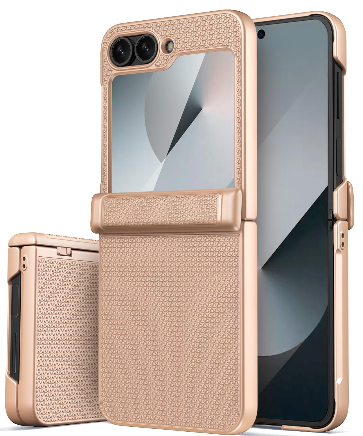 Vihibii for Samsung Galaxy Z Flip 6 and Z Flip 7 FE Case with Hinge Protection & Outer Screen Protector, Wireless Charging, Slim Stylish Texture