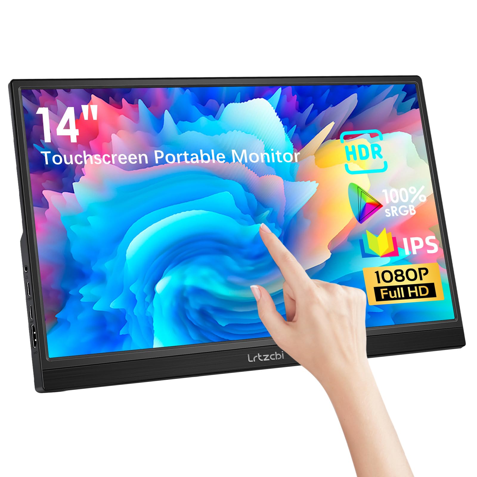 Lrtzcbi Portable Monitor Touch Screen 14 Inch HDR 1080P IPS Screen 100% sRGB Touch Display with USB C HDMI, Built-in Speaker for Laptop PC Phone Mac Xbox Switch PS4/5