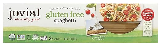 Jovial Gluten Free Brown Rice Pasta Organic - Award-Winning Taste & Texture, Non-GMO, Free of Top 8 Allergens, Vegan Brown Rice Noodles, Made in Italy - Gluten Free Spaghetti, 12 oz