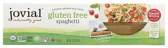 Jovial Gluten Free Brown Rice Pasta Organic - Award-Winning Taste & Texture, Non-GMO, Free of Top 8 Allergens, Vegan Brown Rice Noodles, Made in Italy - Gluten Free Spaghetti, 12 oz