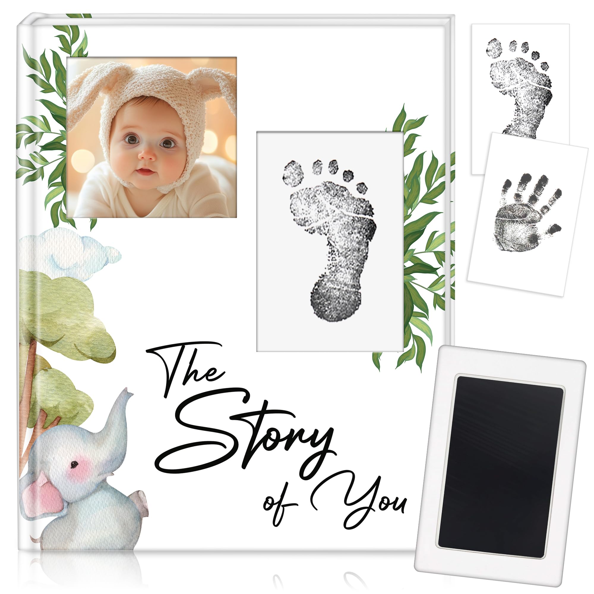 Baby Memory Book and Pregnancy Journal, Baby Book Keepsake with Clean-Touch Ink Pad for Newborn Hand and Footprints, Simple and Elegant Design, A Great Gift for Baby Showers and New Moms
