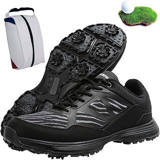 Professional Golf Shoes Spikes for Men,golf Shoe Bag,autumn Non-slip and Breathable Golf Sneakers Outdoor Large Size Walking Footwear for Male,Black,14US