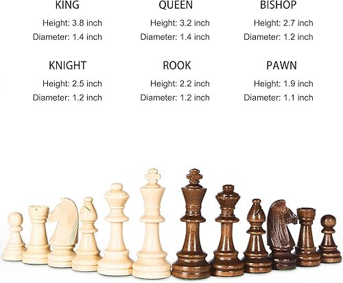 Miniatura 2 de Vamslove Piezas de ajedrez pesadas de madera, solo 3.8 pulgadas, tamaño King, extra, 2 reinas, 34 piezas de ajedrez de madera para juego de ajedrez,