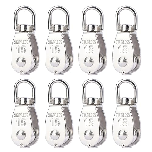 M15 - Bloque de Tracción de Polea Simple con Gancho Giratorio para Grúa de Elevación, Acero Inoxidable 304, Cuerda de 1/4 pulgadas x Roldana de 3/5