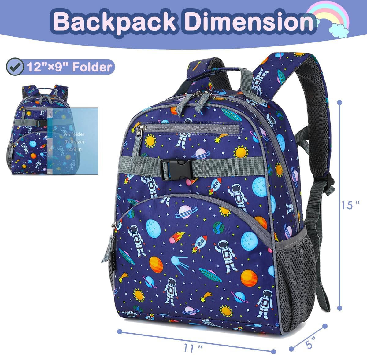 FlowFly Kids Backpack for Toddler Boys Girls, Simple Lightweight Bookbag for Daycare Kindergarten Elementary School Travel, Small Modern Bag (Medium 15'', Astronaut) - Image 2