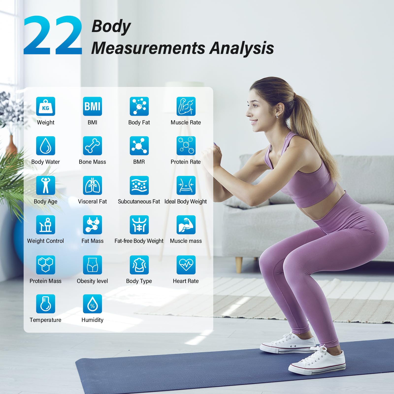 Körperfettwaage mit Großem Display, Personenwaage mit Körperfettanalyse, Waage mit Körperfett und Muskelmasse, Bluetooth Waage Personen mit App, Körperwaage Digital mit 22 Messwerten