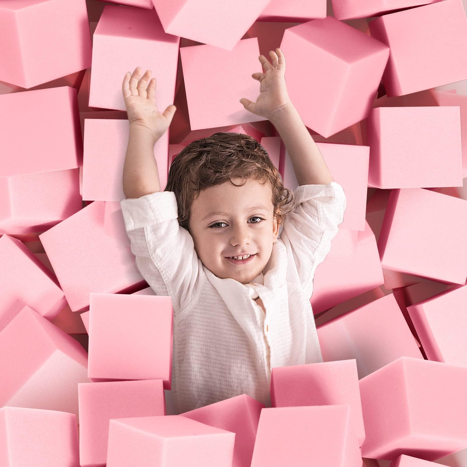 Foam Pit Cubes, 24 PCS 5 Inches Gymnastics Foam Blocks Trampoline Blocks, Multi-Sport Protective Padding for Freerunning, Trampoline, Parkour, Skate Parks & BMX - Pink