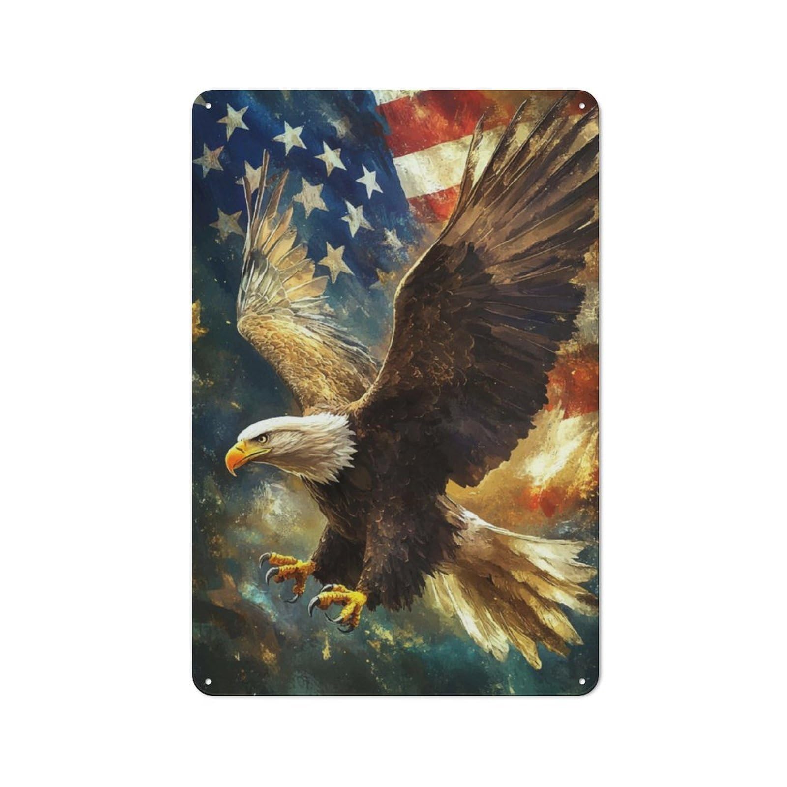 Junmoney American Bald Eagle Retro Printed Metal Sign 30X20cm For Kitchen Or Home Bar, For Garage, Workshop And Man Cave Decoration