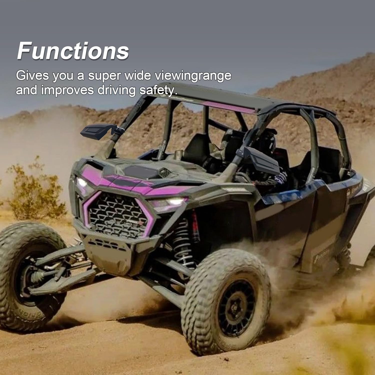 2PCS Rear Side View Mirror 360° Adjustable Compatible with Polaris RZR Fit Can Am Maverick X3 Fit Honda Pioneer Talon Fit Kawasaki Teryx Mule Fit Yamaha Fit UTV with 1.5"-2" Round Roll Cage