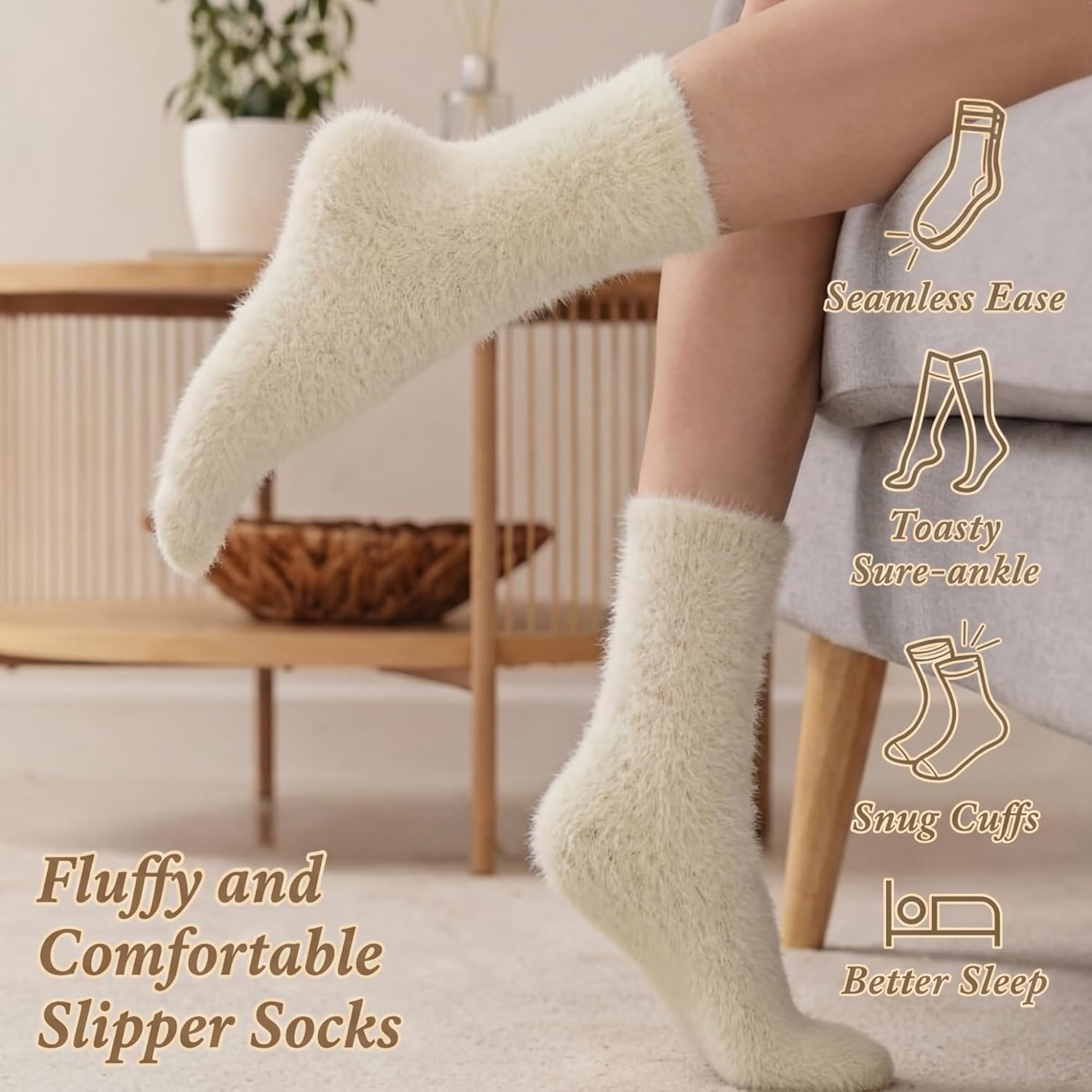 Eurzom 10 Pairs Brown Fuzzy Socks for Women Fluffy Warm Slipper Socks Bulk Winter Gifts for Home Sleeping - Image 3