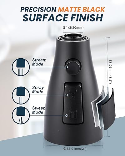 Miniatura 6 de ARCORA Cabezal rociador de grifo de cocina, negro mate, boquilla rociadora de fregadero de cocina de 3 funciones con 9 adaptadores, repuesto de