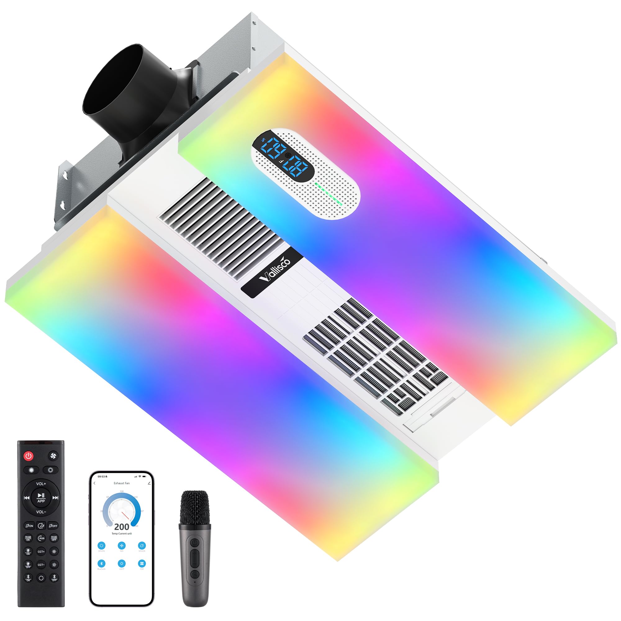 Photo 1 of ***NOT TESTED***
VallisCo Bathroom Exhaust Fan with Heater, Light, Bluetooth Speaker and Odor & Humidity Sensors, 230 CFM Quiet Ceiling Fan with 3 Dynamic RGB Lighting, 3CCT - Remote App Control - Works with Alexa