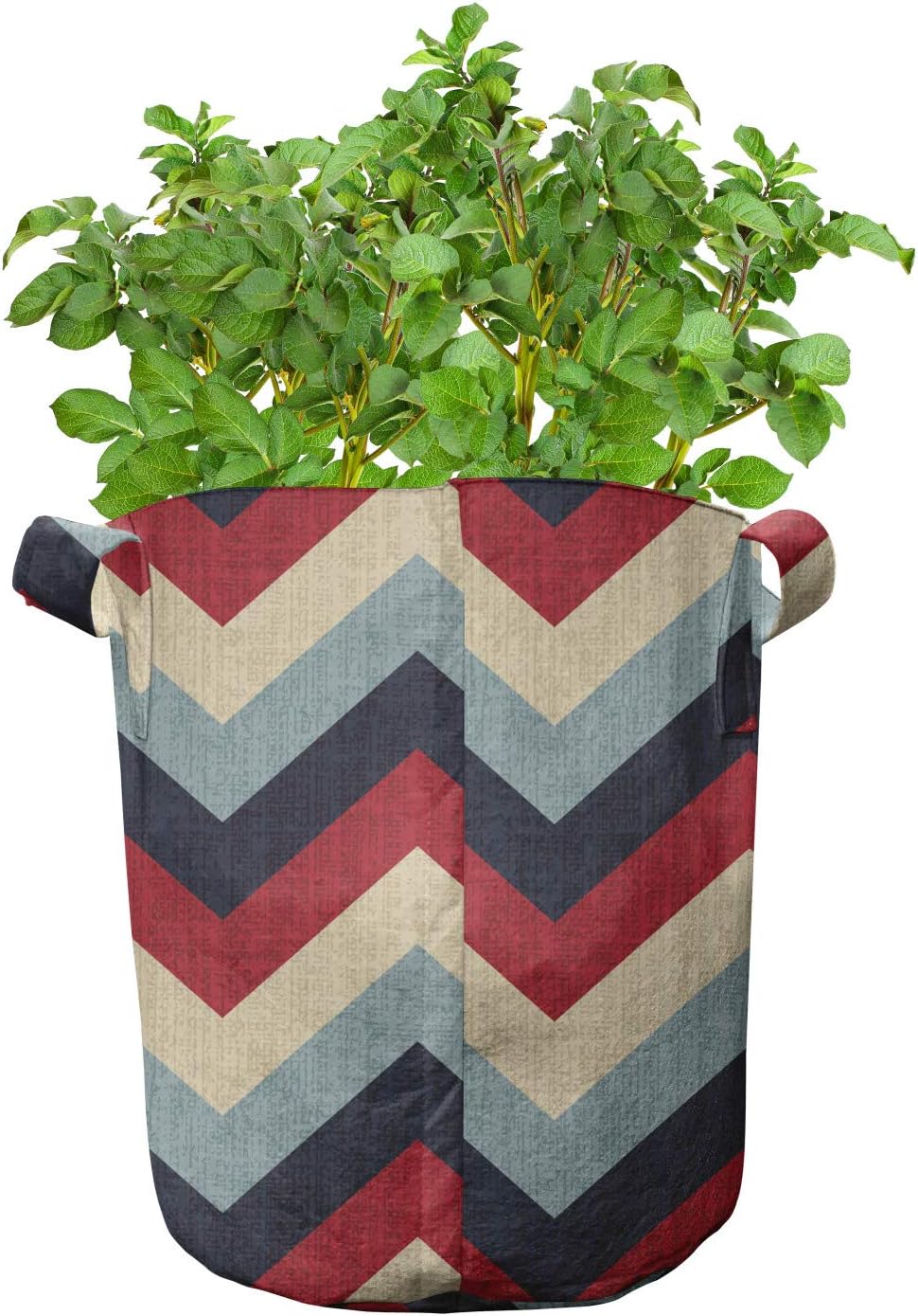 Ambesonne Chevron Grow Bags 5-Pack, Retro Abstract Stripes, Heavyduty Fabric Pots with Handles for Plants, Pale Blue Navy Blue