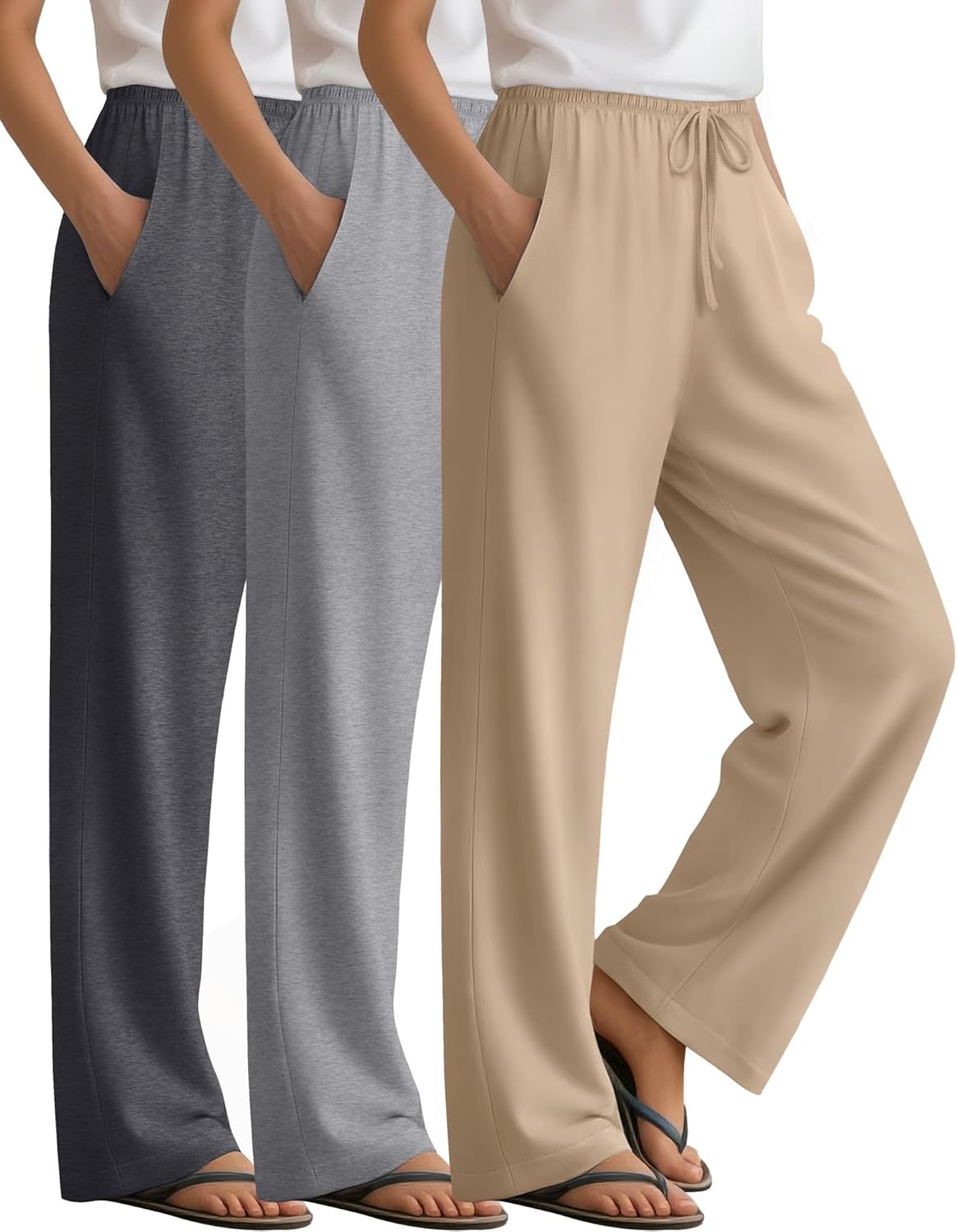 3 Pack Women's Lounge Pants Cozy Wide Leg Yoga Pants Casual Drawstring Loose Baggy Sweatpants with Pockets