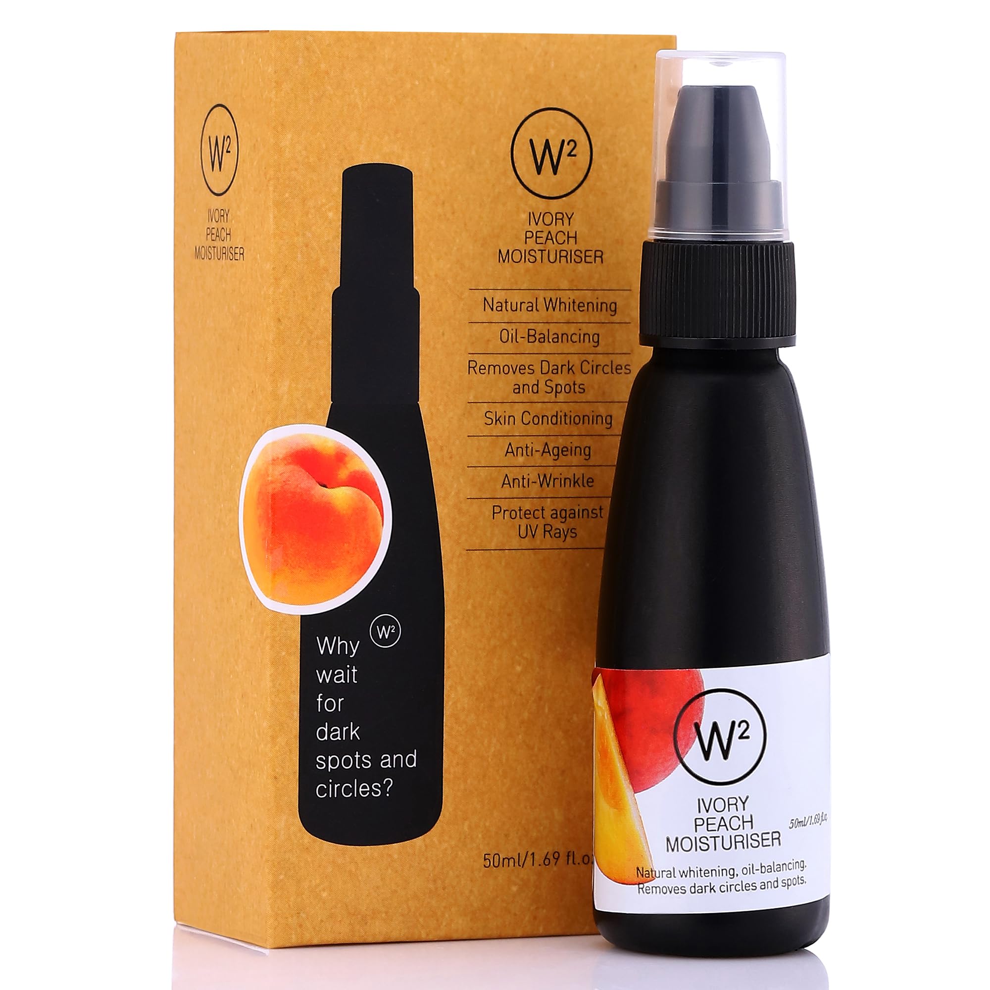 W2 Why wait Ivory Peach Moisturiser | Natural Brightening | Oil-Balancing | Removes Dark Circles and Spots | 50 ml