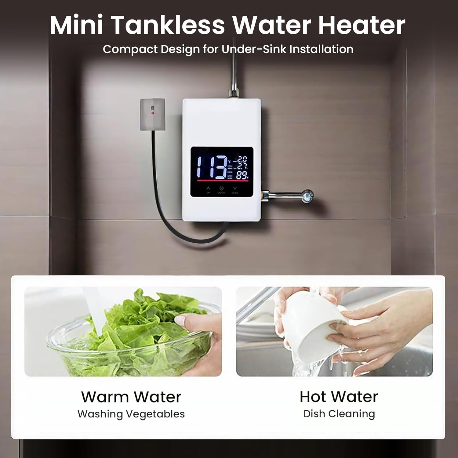 2026 Upgraded Tankless Water Heater Electric 110V Under Sink Small Hot Water Heater On Demand for Kitchen Bathroom 3000W Large Screen (White)