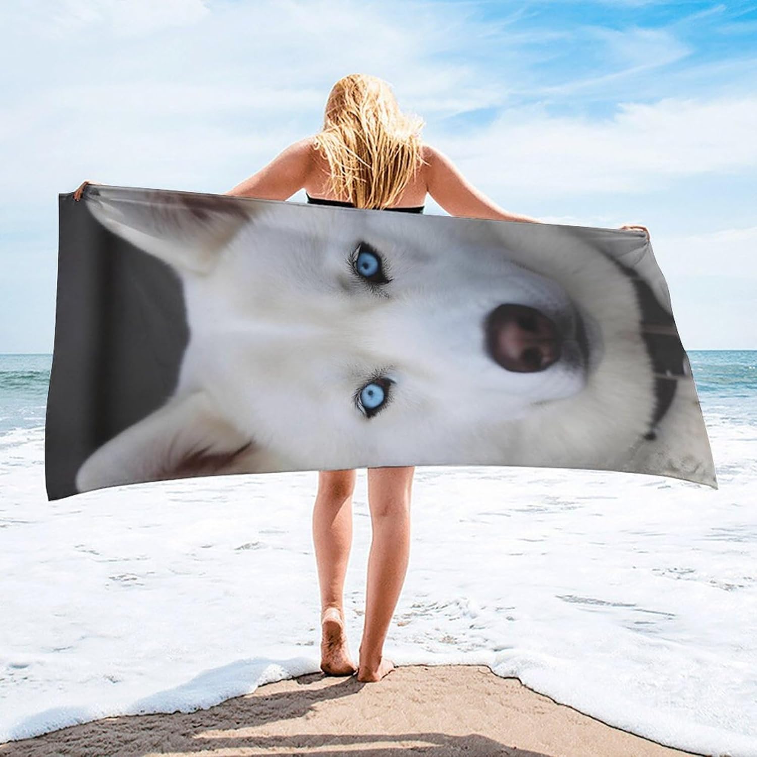 Blue Eyed White Husky Bath Towel, Quick Dry & Super Absorbent Beach Towels, Ultra Soft & Lightweight Hand Towels for Bathroom Hotel Spa Sport 55.1 X 27.6 Inches