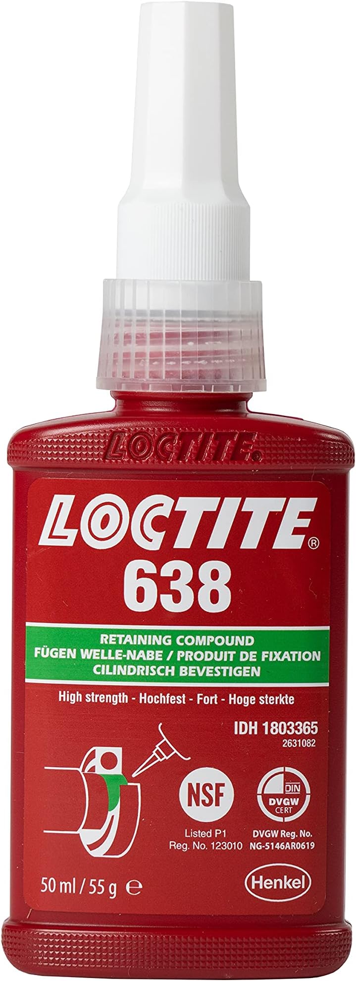 638, High Strength Adhesive for securing cylindrical parts to shafts, Anaerobic and Temperature Resistant Liquid Glue for Gearboxes, 50ml